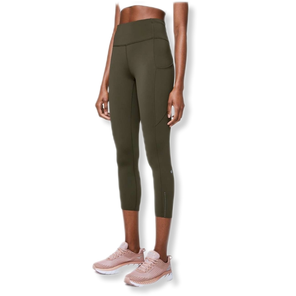 Lululemon Fast and Free Olive Green High Rise Cropped Leggings